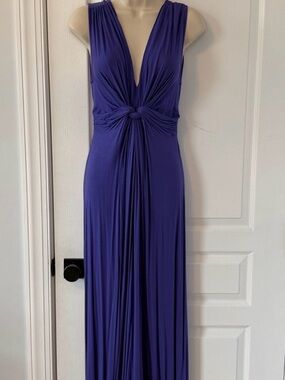 Chelsea & Theodore Purple Maxi Dress XS | Plunging V-Neck Knot Front